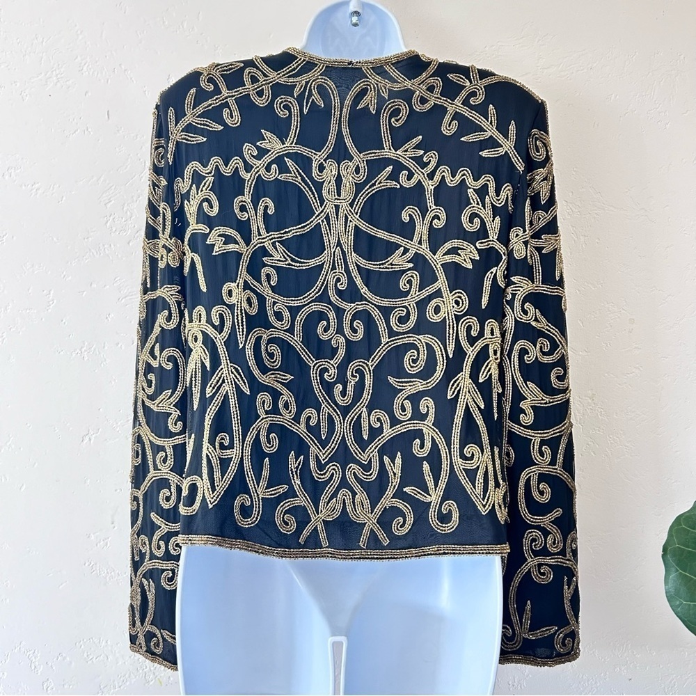 LORD AND TAYLOR Vintage Silk Gold Beaded Dress Jacket Size 10 Mob Wife - Picture 6 of 11